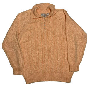Miranda Pullover Sweater Medium Womens Peach Knit Collared Pearls Top Buttons